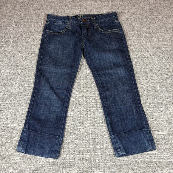 Frankie B Cuffed Crop Capri Jeans Sz 2 Distressed Stretch Cropped Denim - Picture 1 of 5